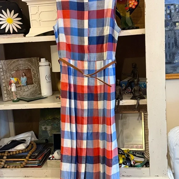 Jude Connally Large L Pauline stretch linen dress nwt plaid - Picture 4 of 7